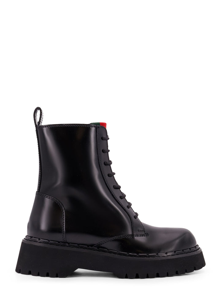 Leather lace-up ankle boots, with side zip, Web detail and rubber lug sole