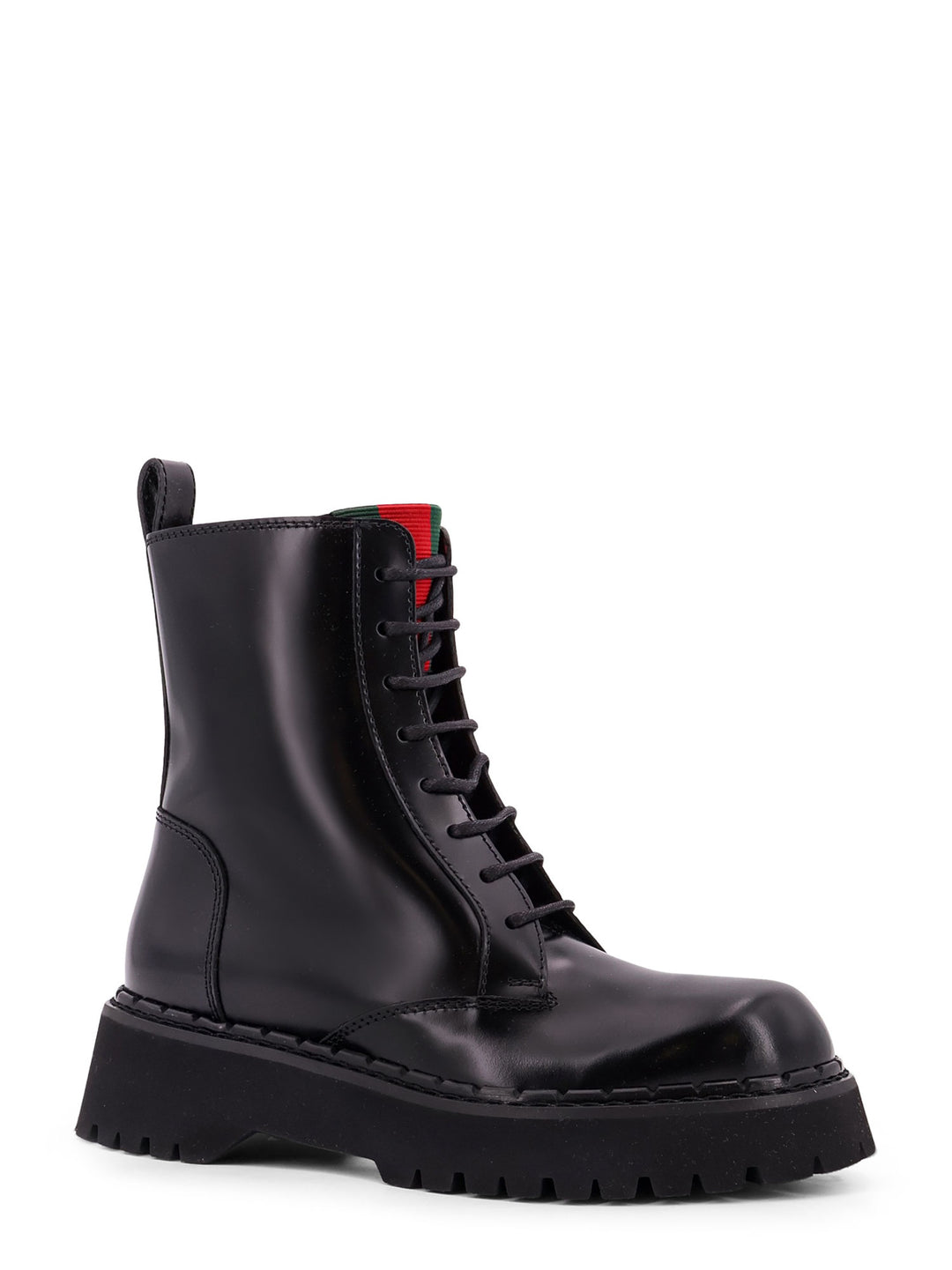 Leather lace-up ankle boots, with side zip, Web detail and rubber lug sole