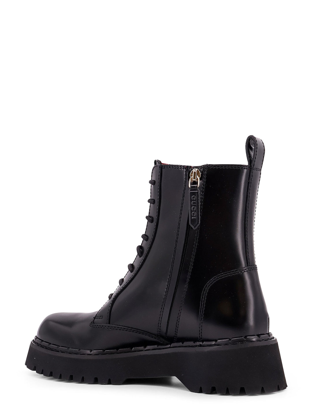 Leather lace-up ankle boots, with side zip, Web detail and rubber lug sole