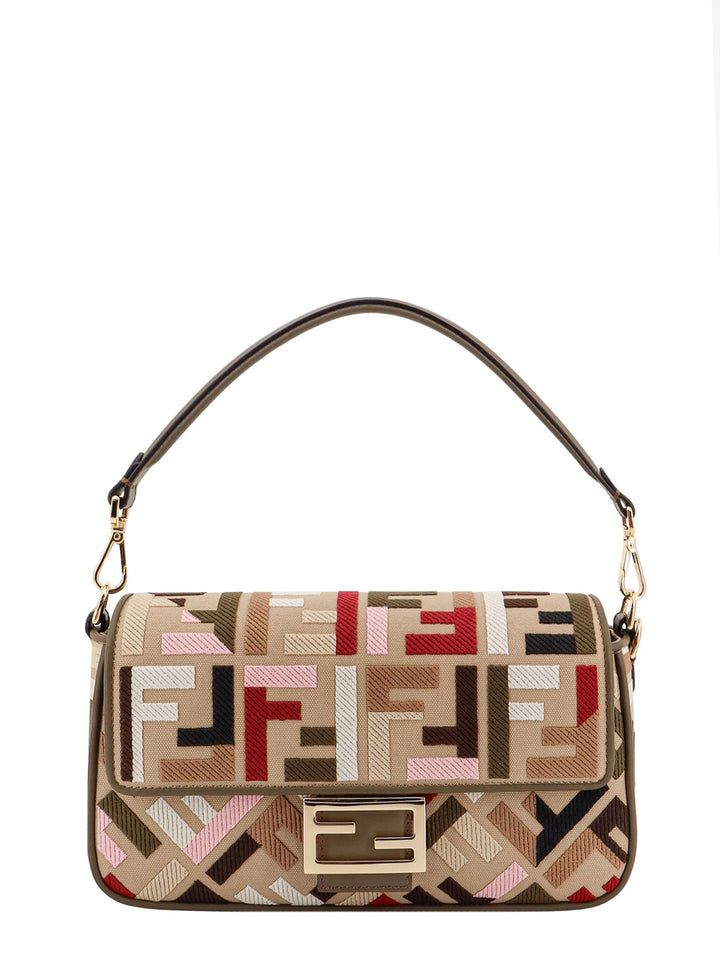 Canvas shoulder bag with multicolor FF motif