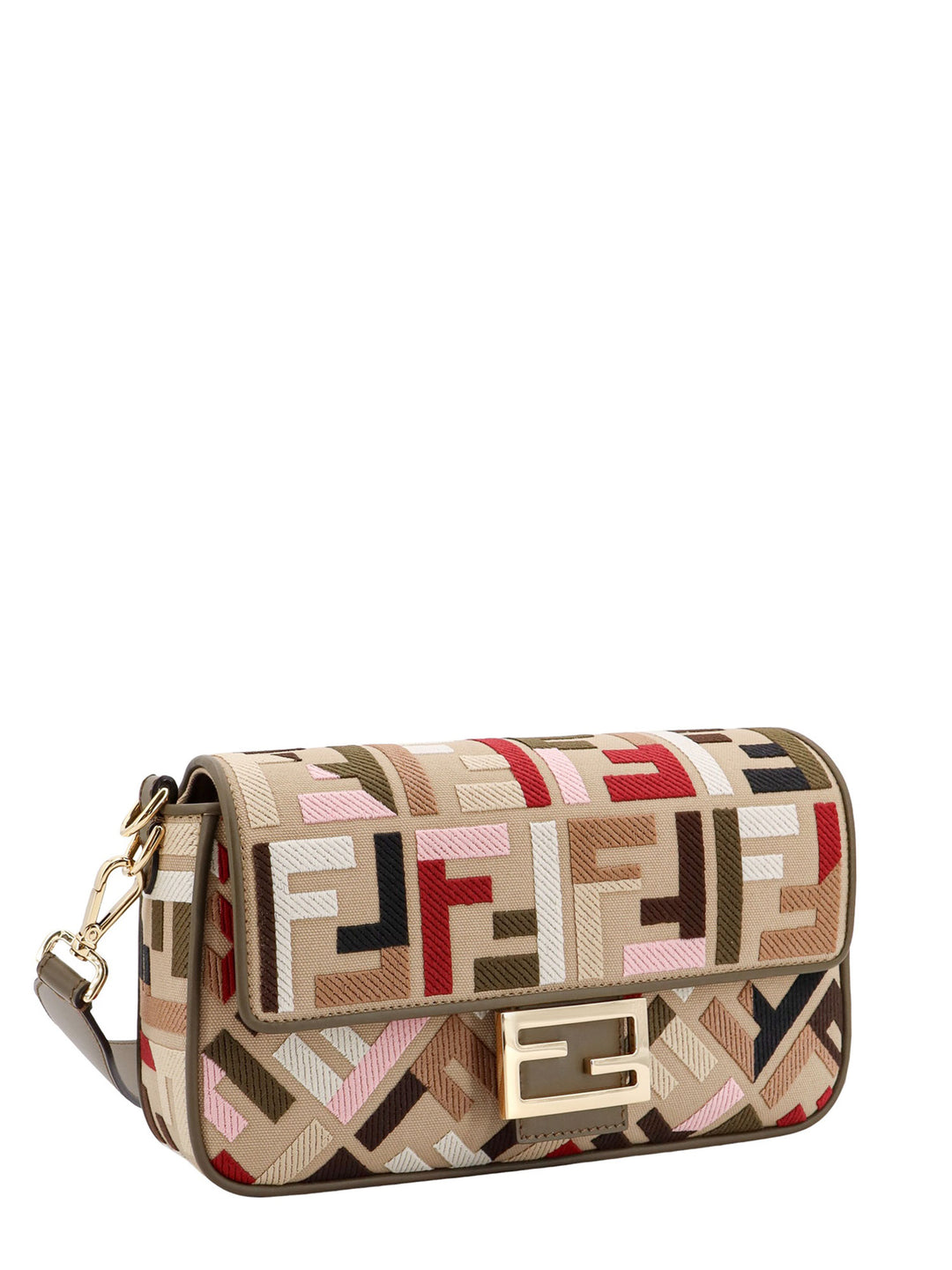 Canvas shoulder bag with multicolor FF motif