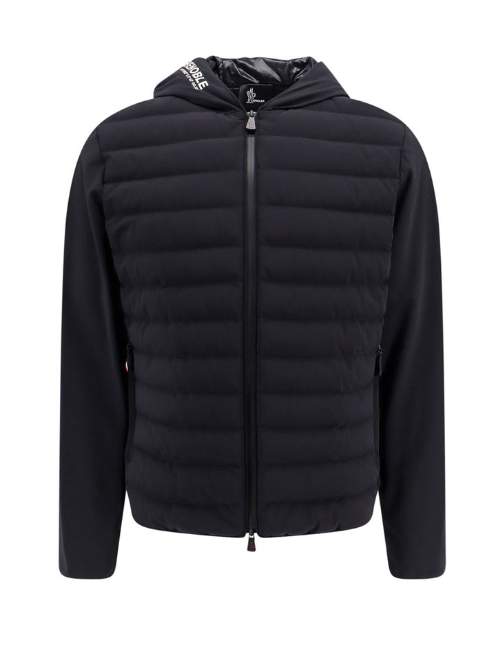 Nylon jacket with quilted and padded frontal panel