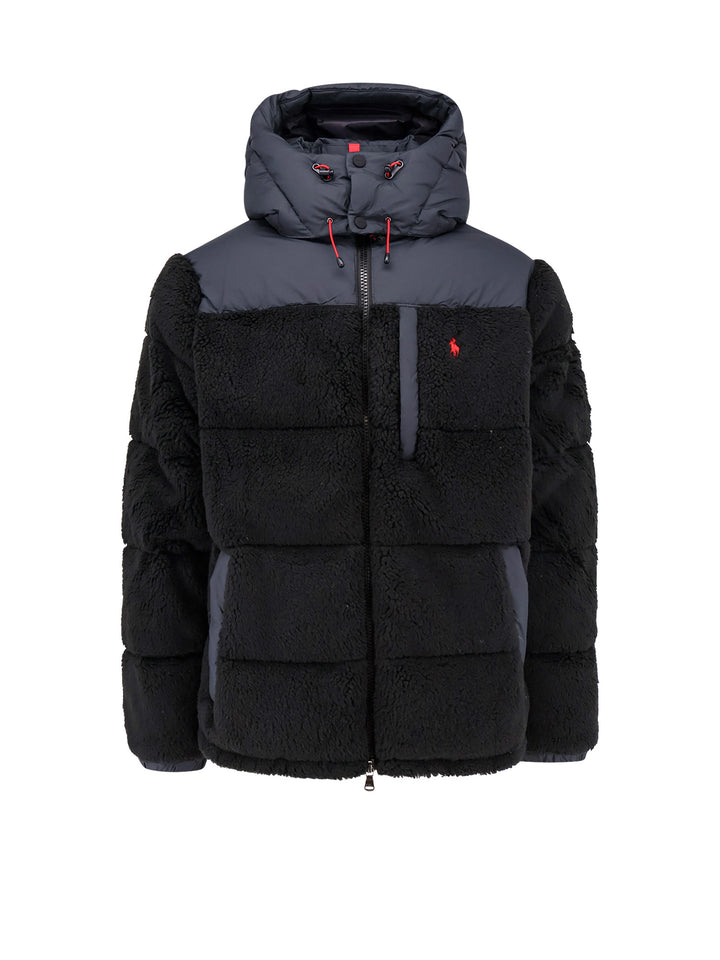 Padded and quilted recycled nylon and eco shearling jacket