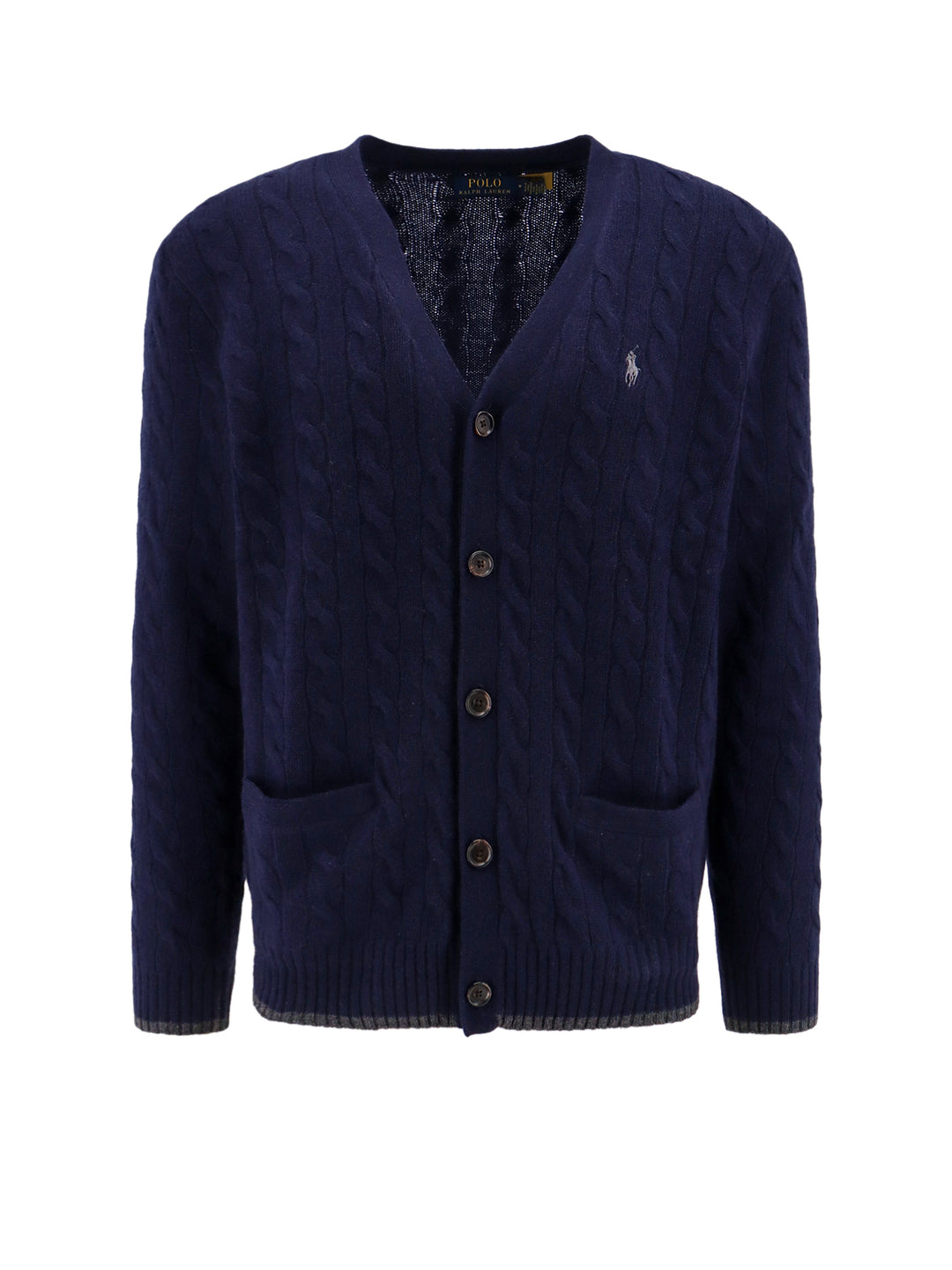 Braided certified wool cardigan with contrasting profiles