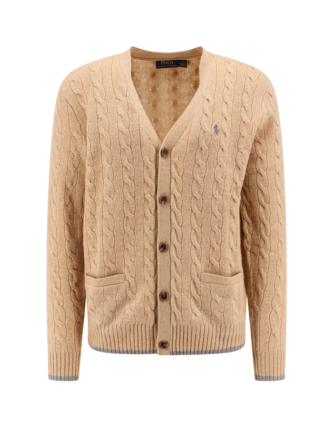 Braided certified wool cardigan with contrasting profiles