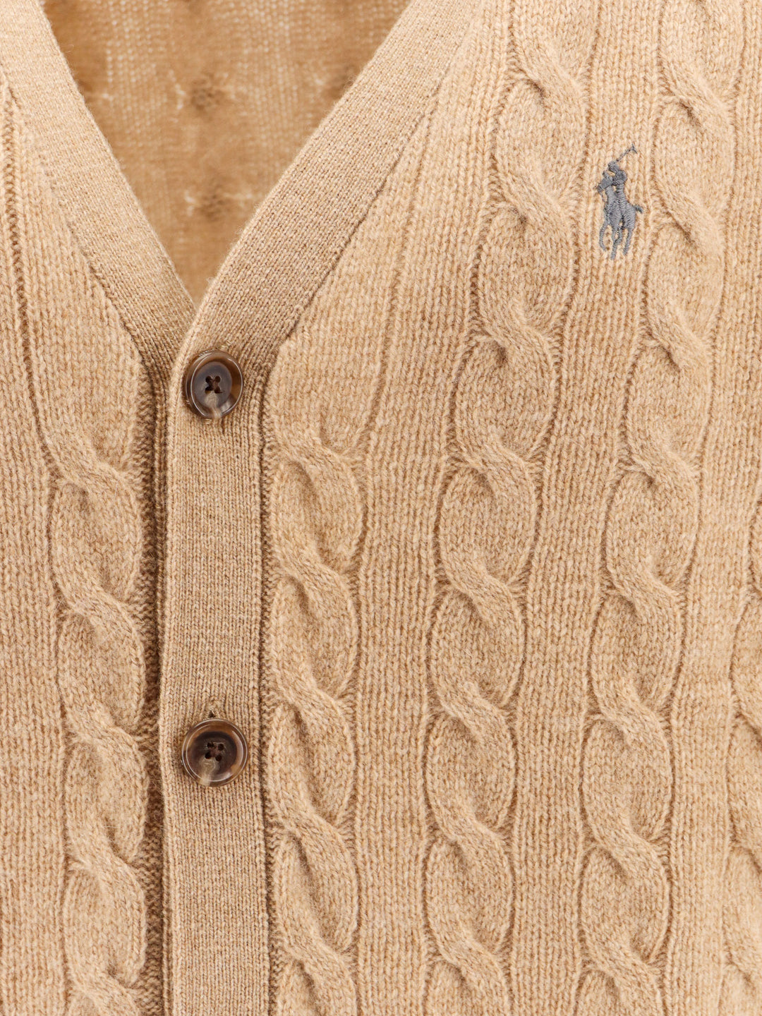 Braided certified wool cardigan with contrasting profiles