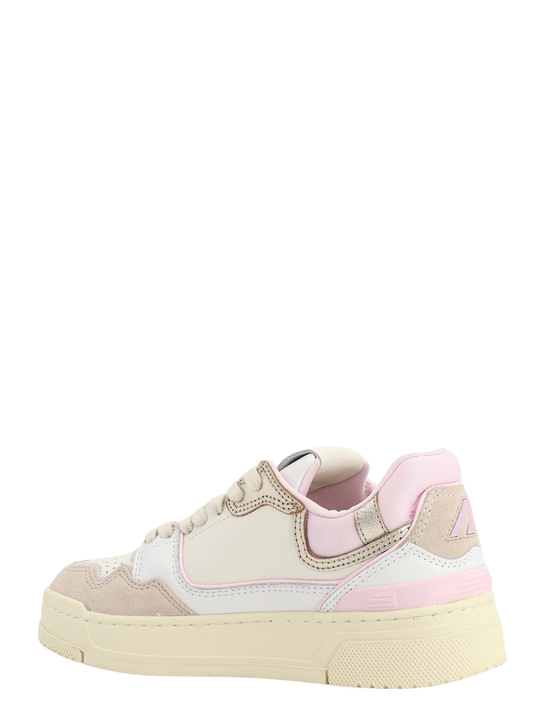 Leather and suede sneakers with pink profiles