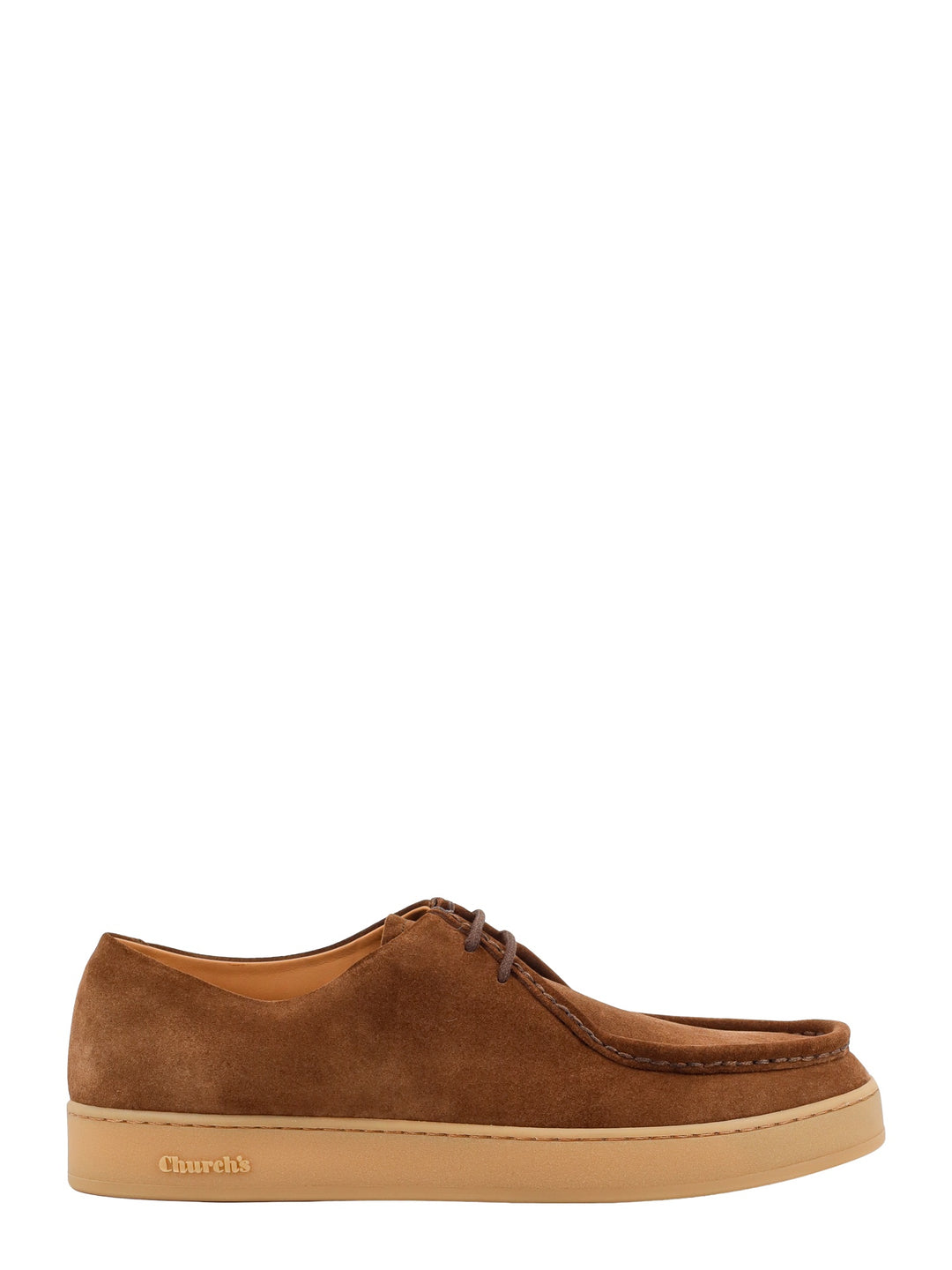 Suede lace-up shoe with embossed logo detail