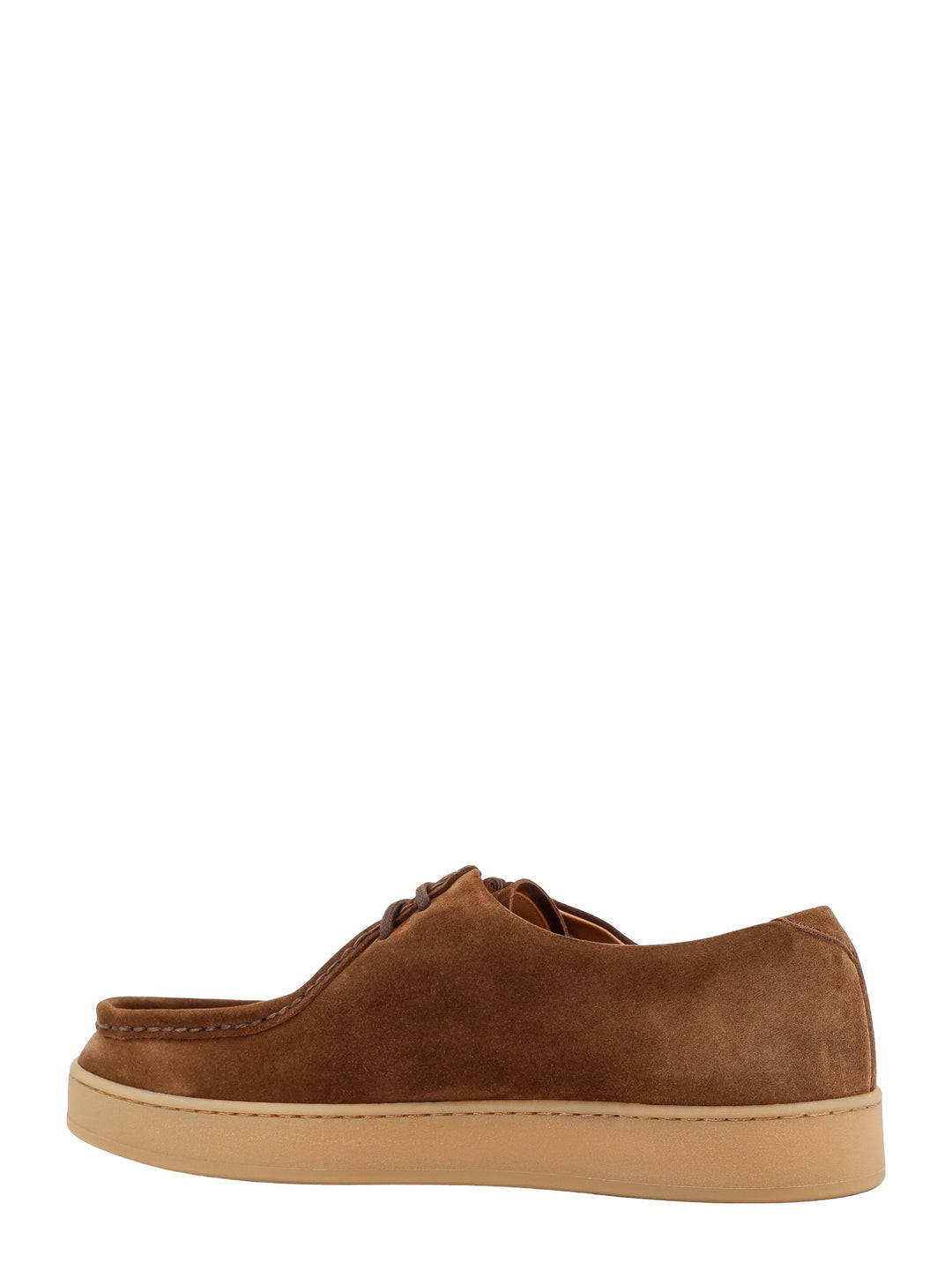 Suede lace-up shoe with embossed logo detail