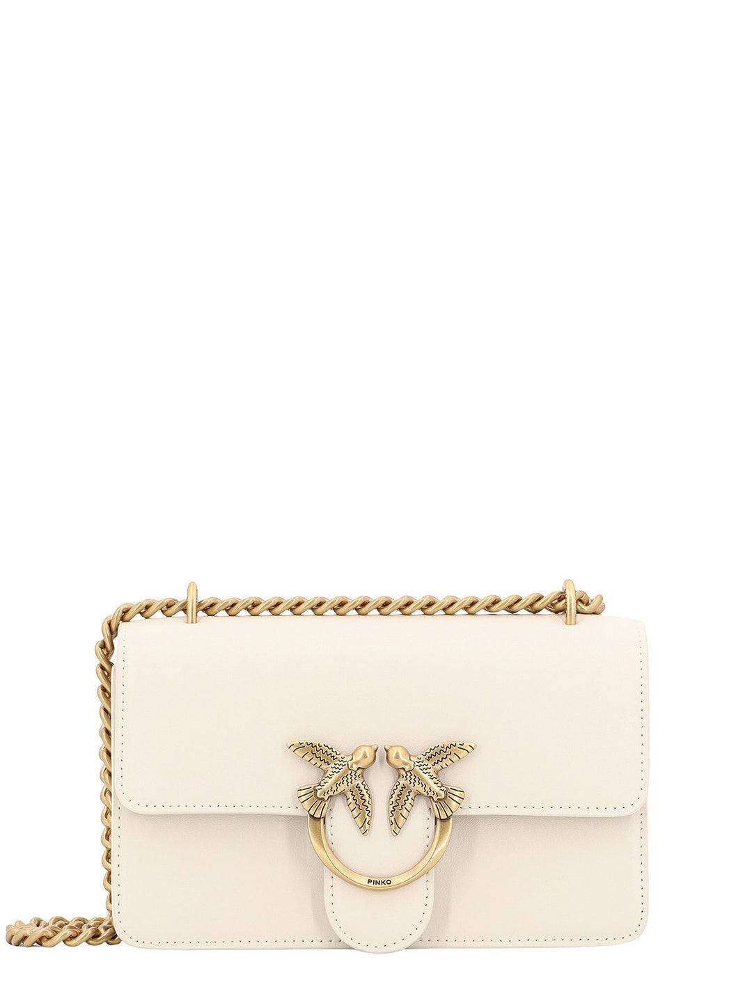 Leather shoulder bag with Love Birds Diamond Cut buckle