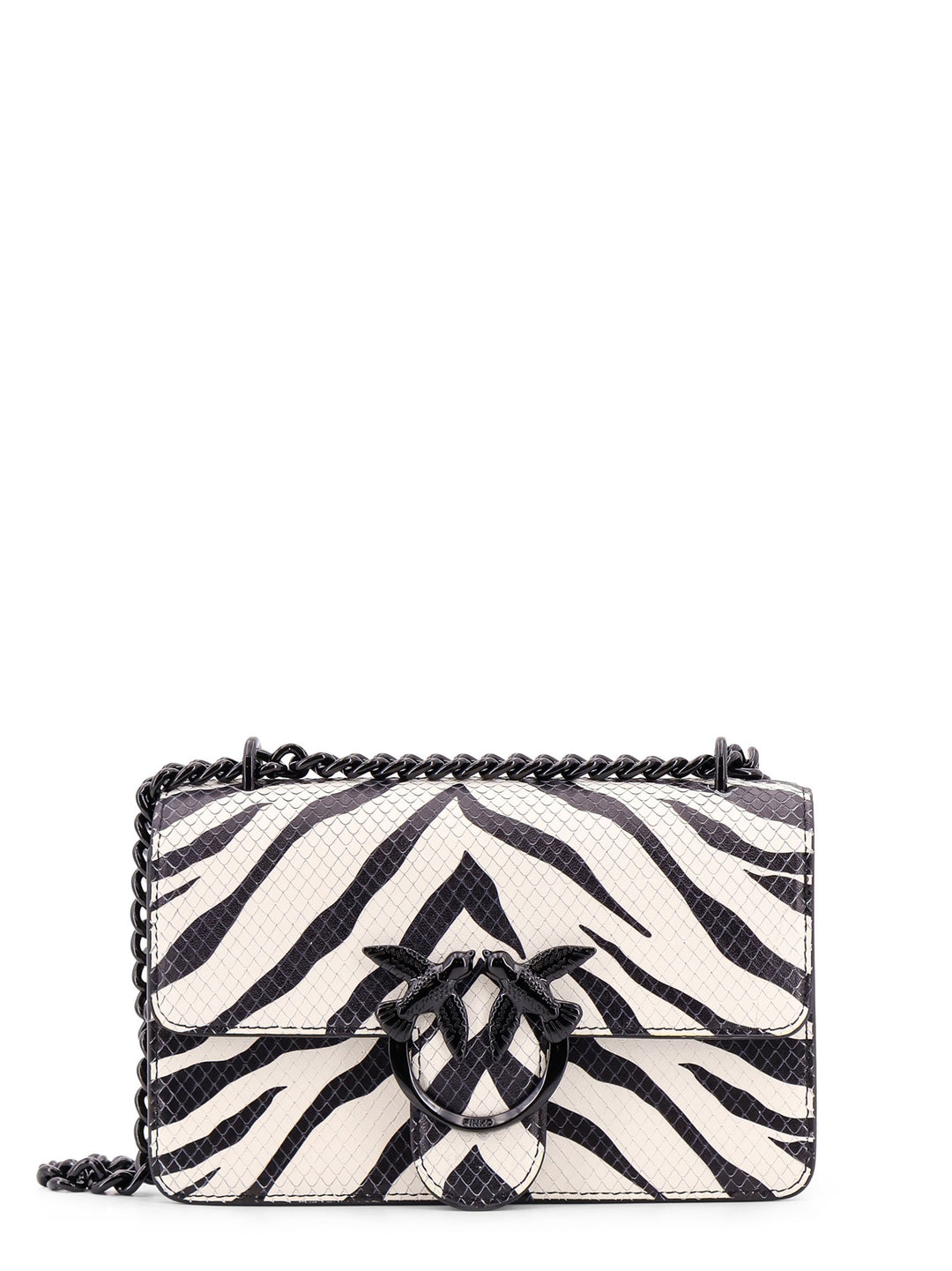 Leather shoulder bag with zebra-striped print