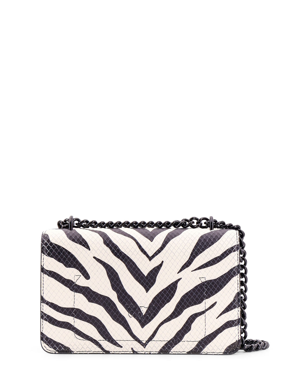 Leather shoulder bag with zebra-striped print