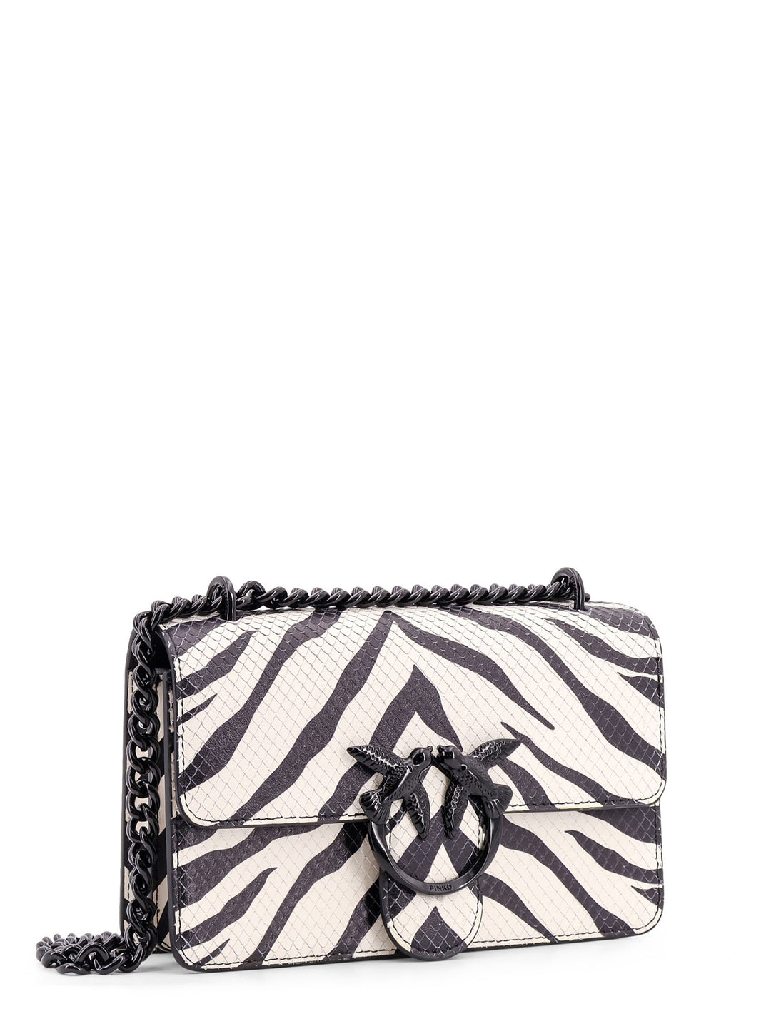 Leather shoulder bag with zebra-striped print