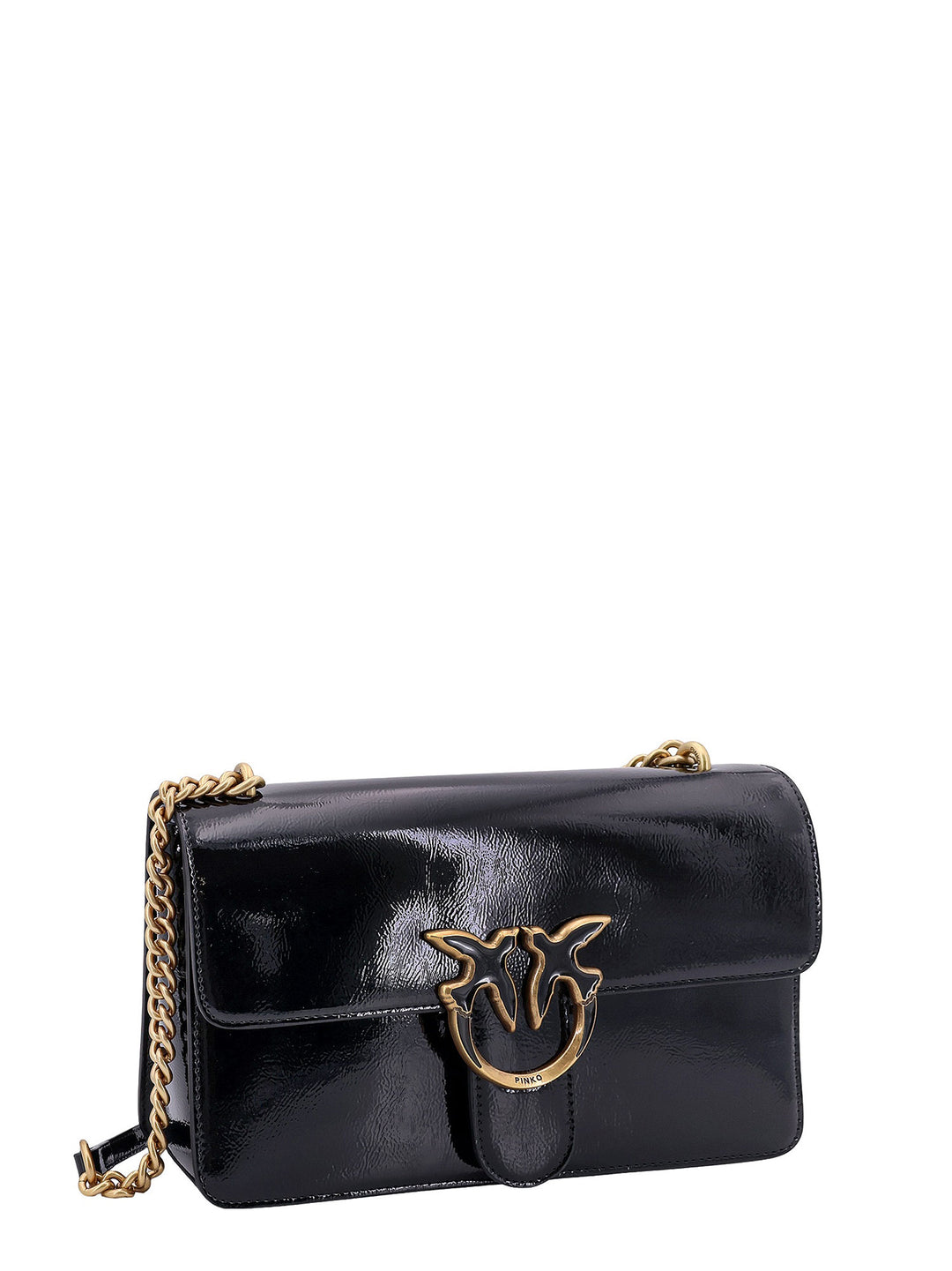 Patent leather shoulder bag with Love Birds buckle