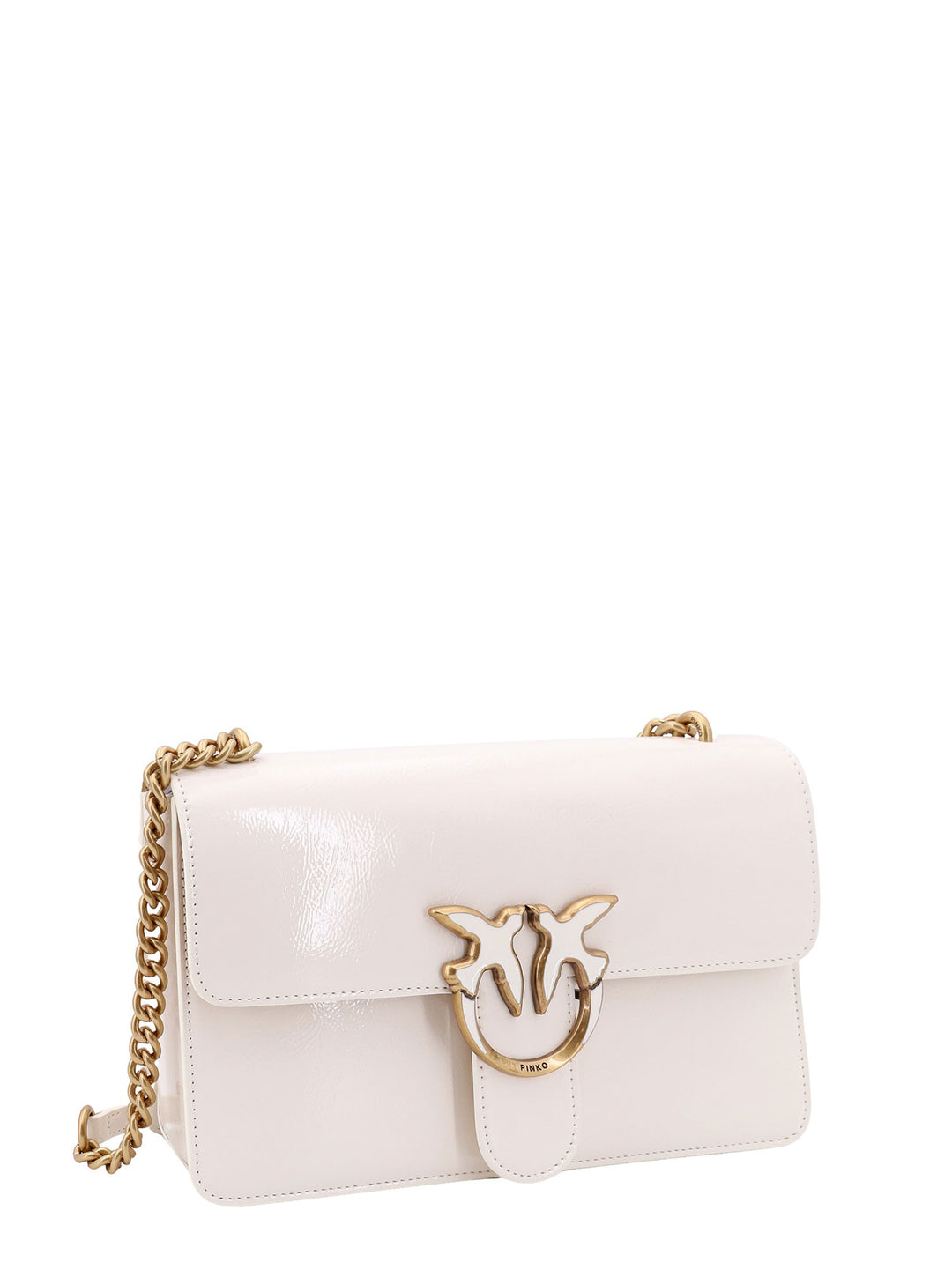 Patent leather shoulder bag with Love Birds buckle