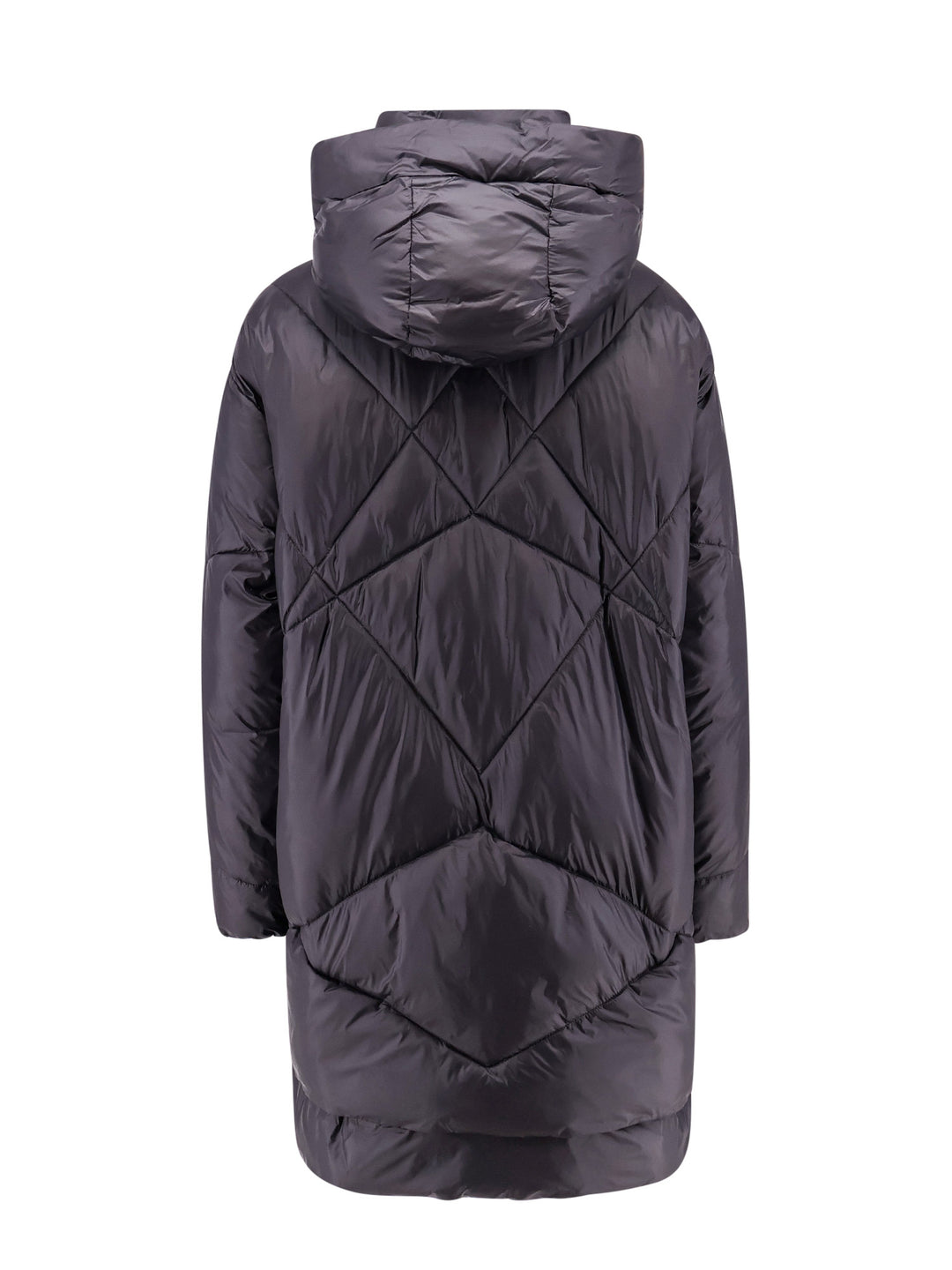 Padded and quilted hooded long jacket