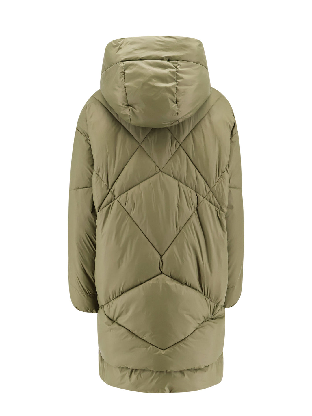 Padded and quilted hooded long jacket