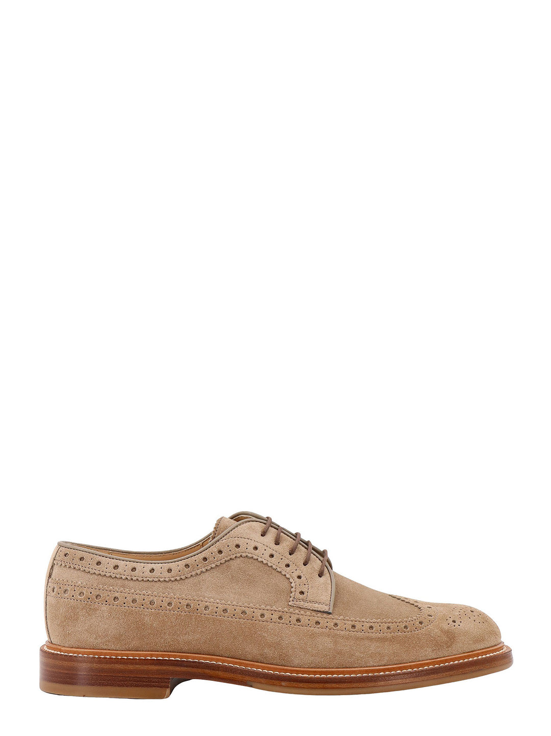 Suede lace-up shoe with brouge motif