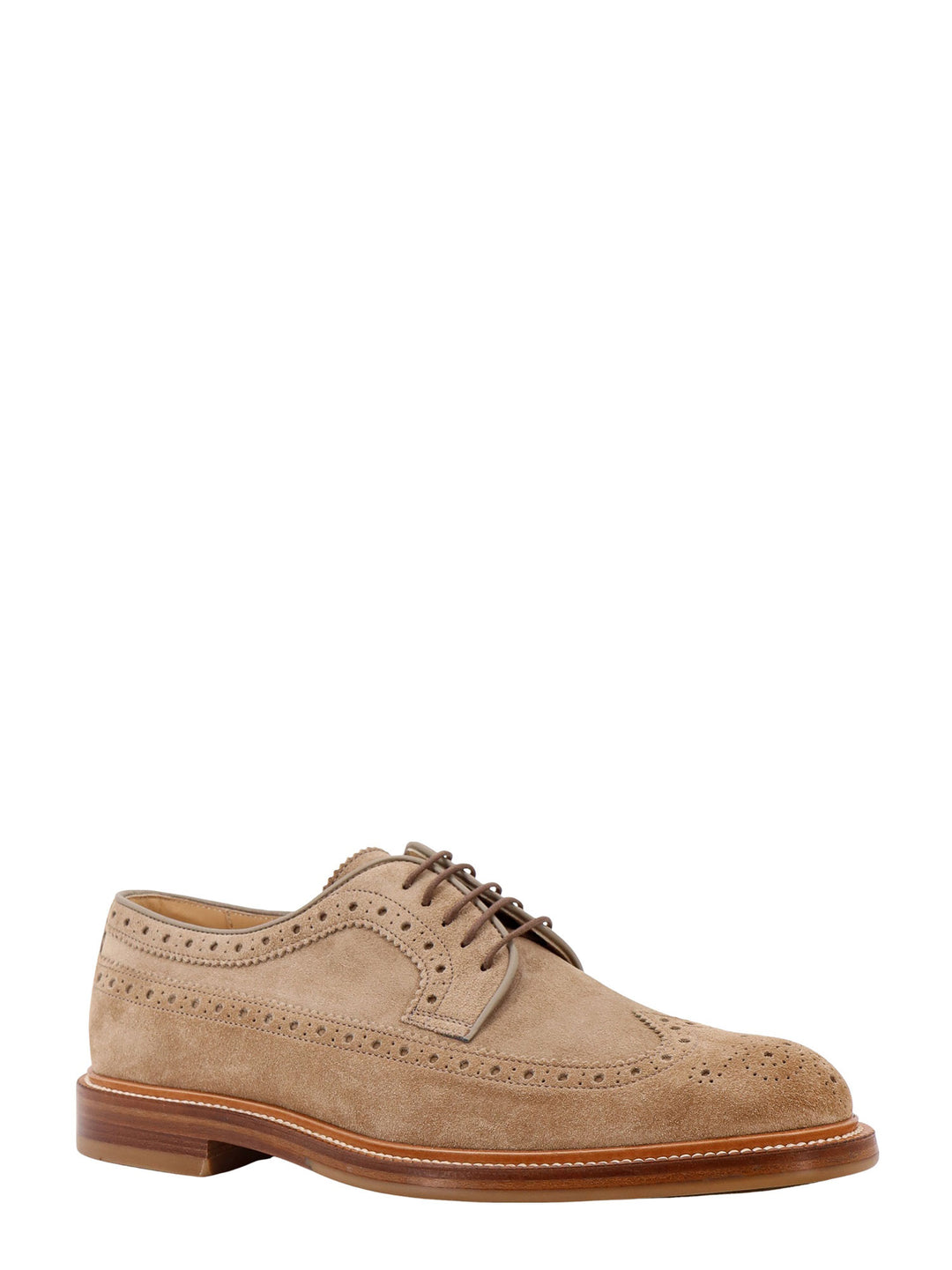 Suede lace-up shoe with brouge motif