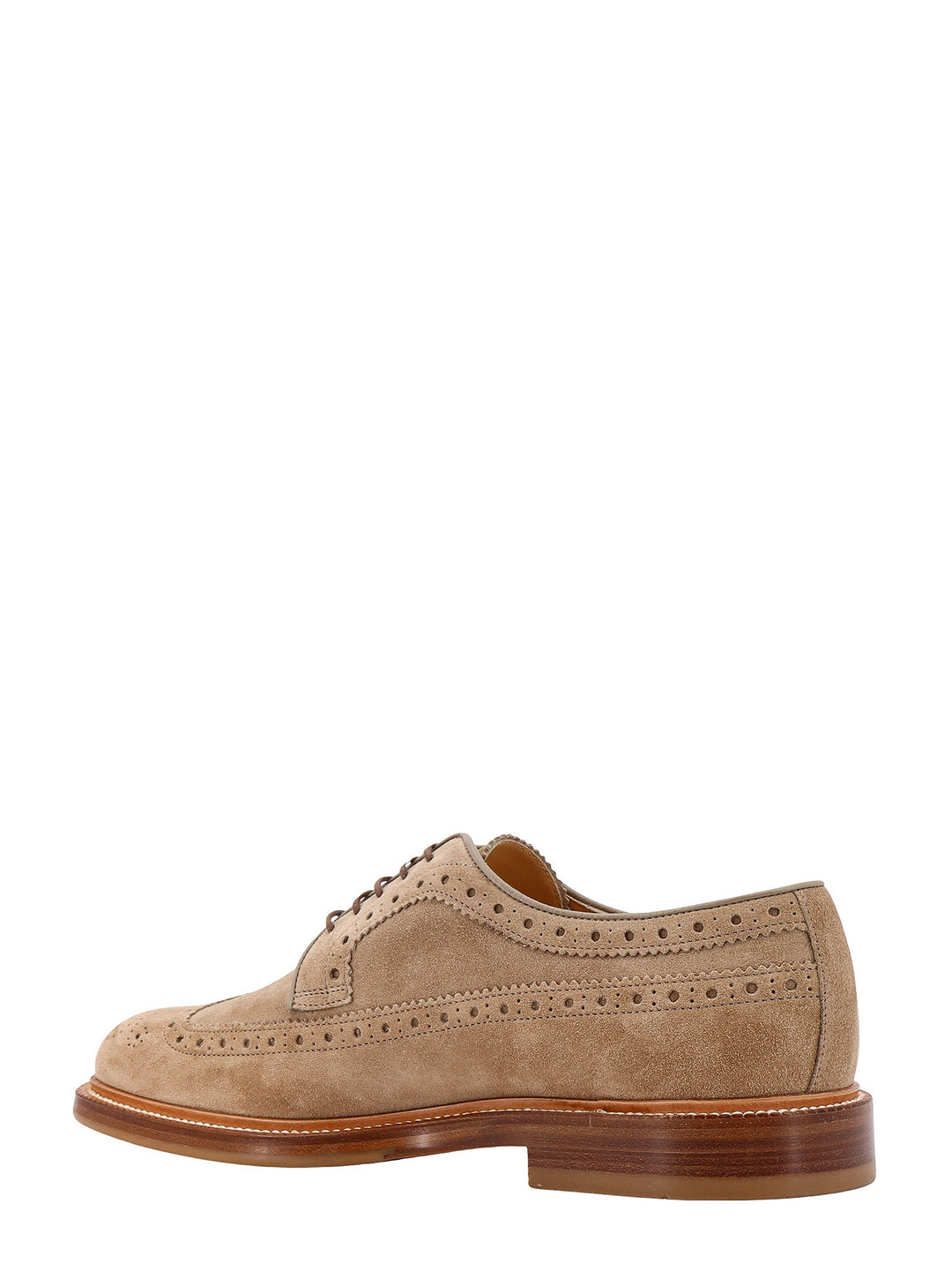 Suede lace-up shoe with brouge motif