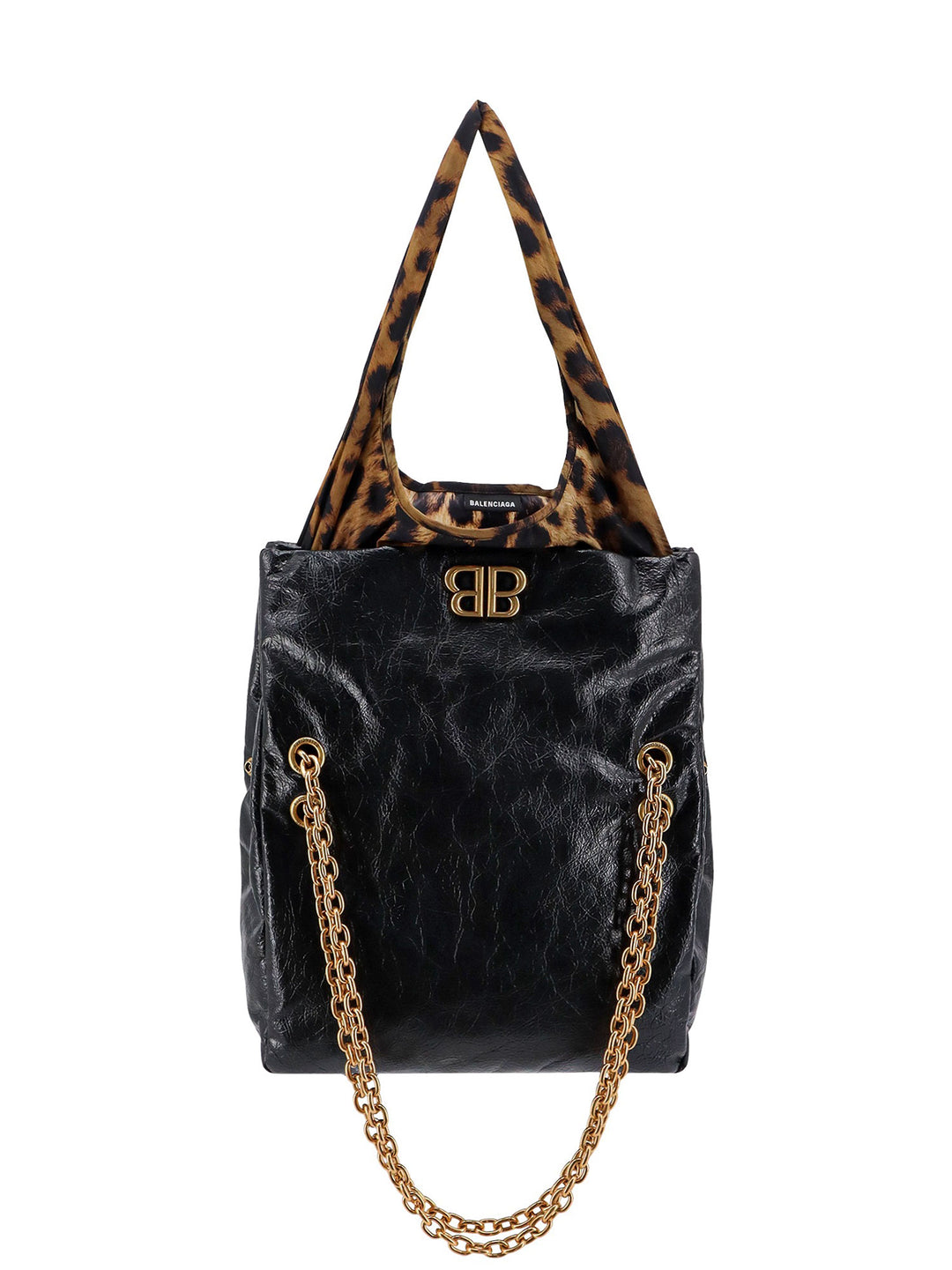 Changeable leather shoulder bag with animalier insert