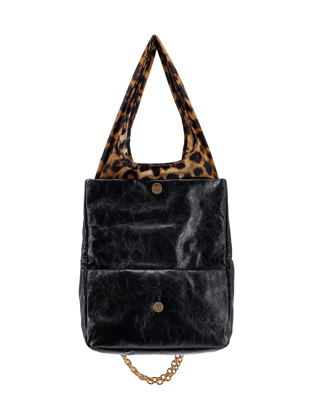 Changeable leather shoulder bag with animalier insert