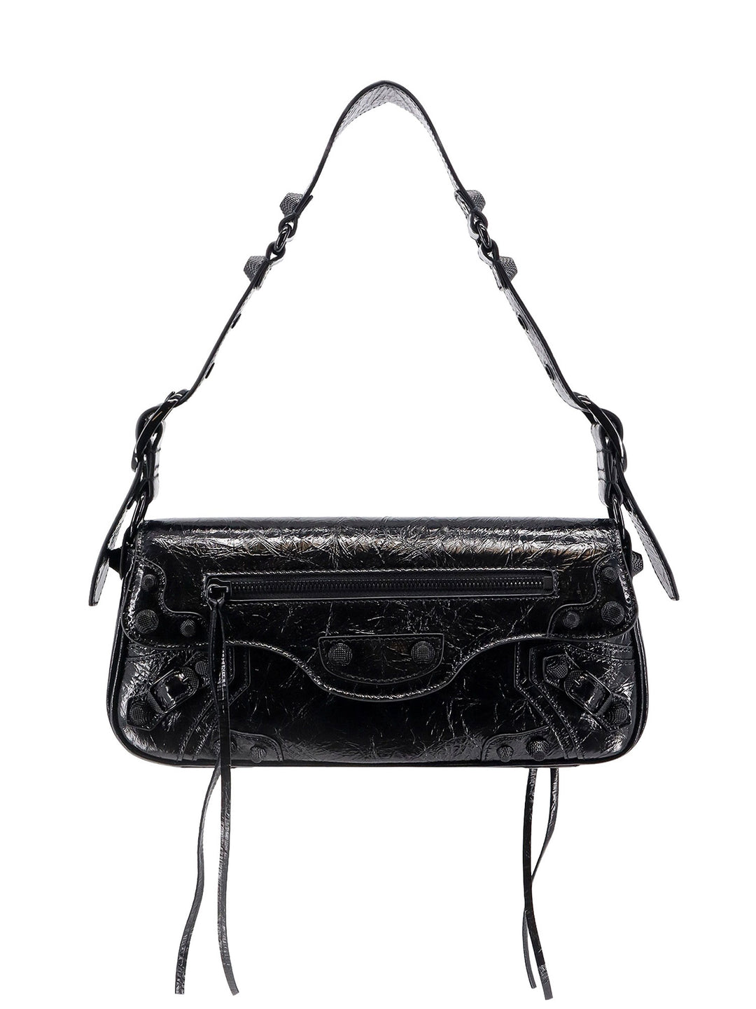 Patent leather shoulder bag with metal details