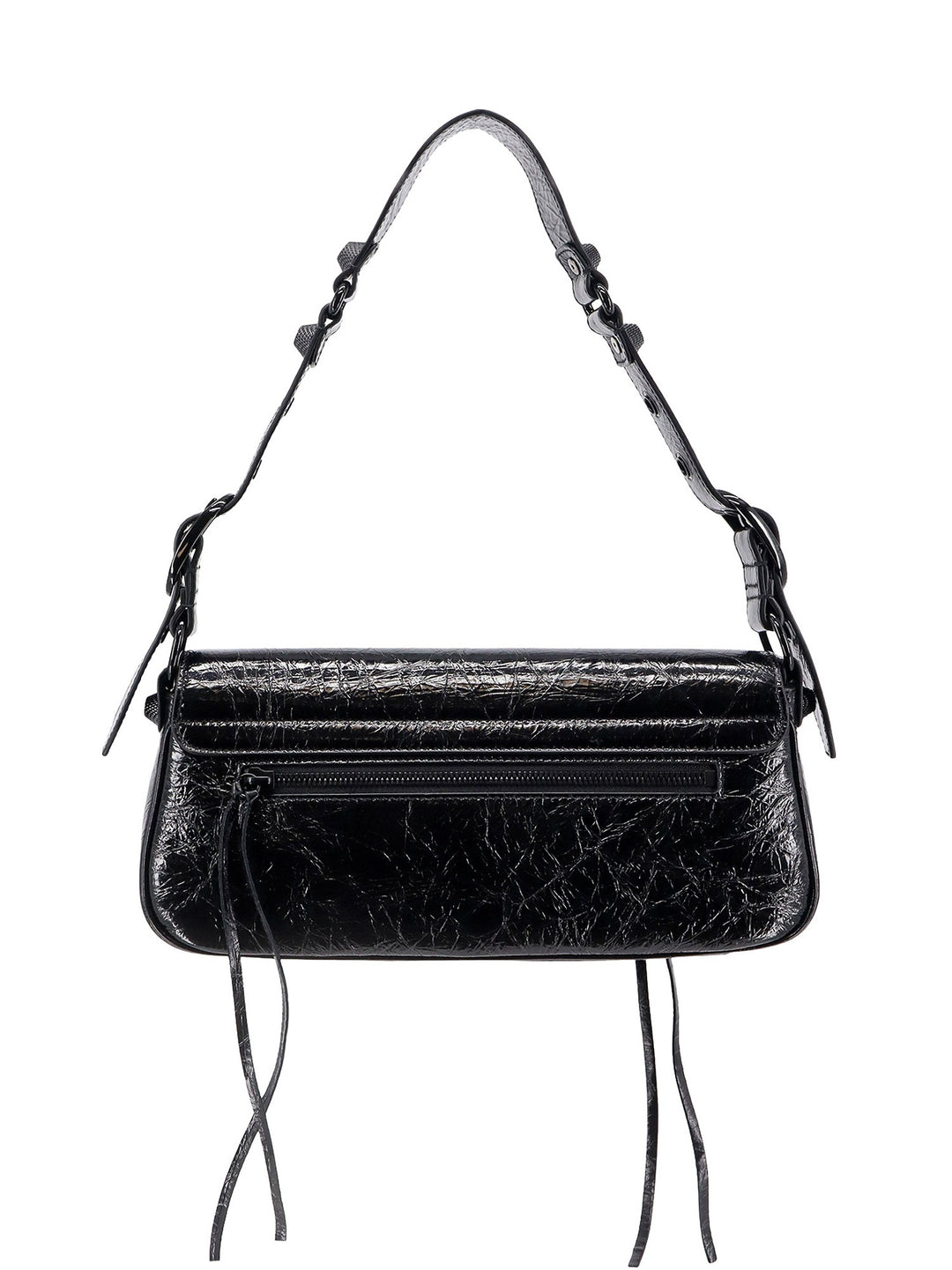 Patent leather shoulder bag with metal details