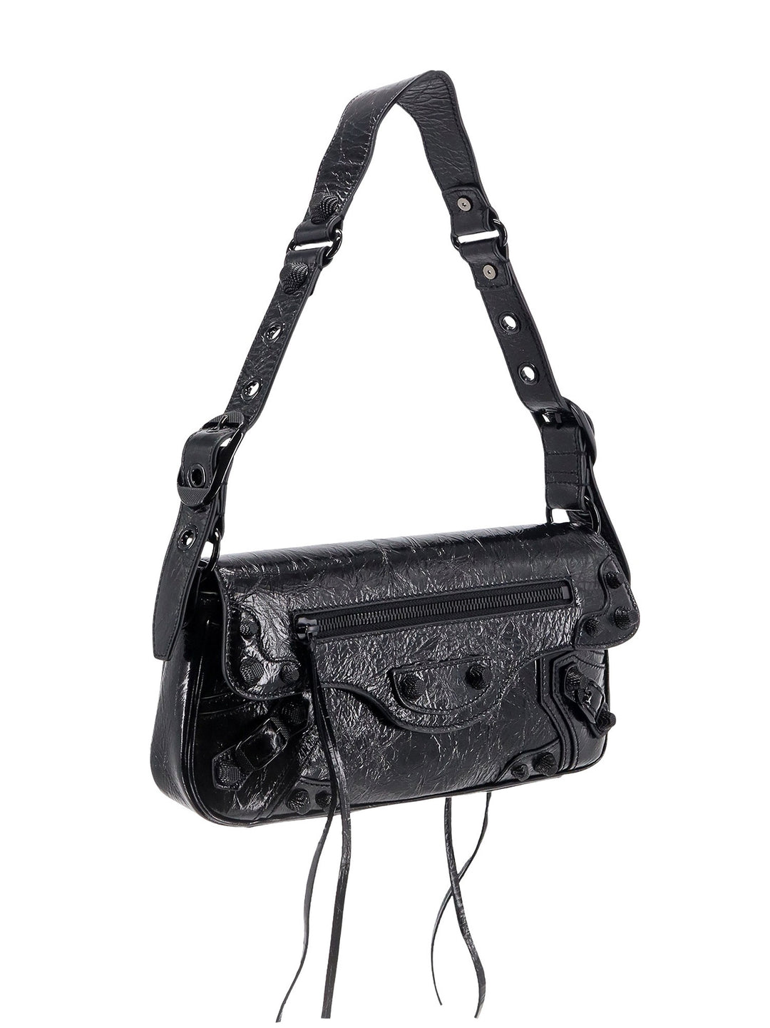 Patent leather shoulder bag with metal details