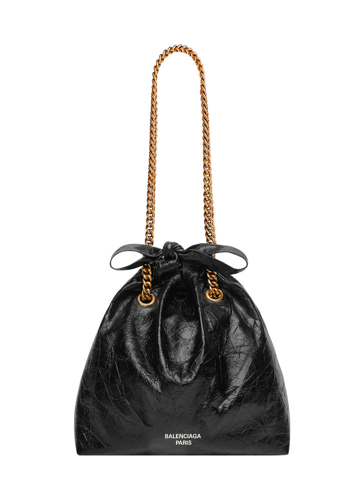 Leather bucket bag with frontal logo