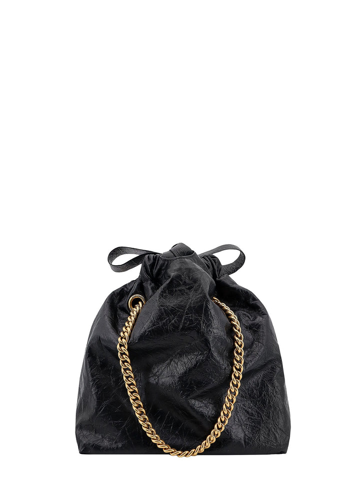 Leather bucket bag with frontal logo