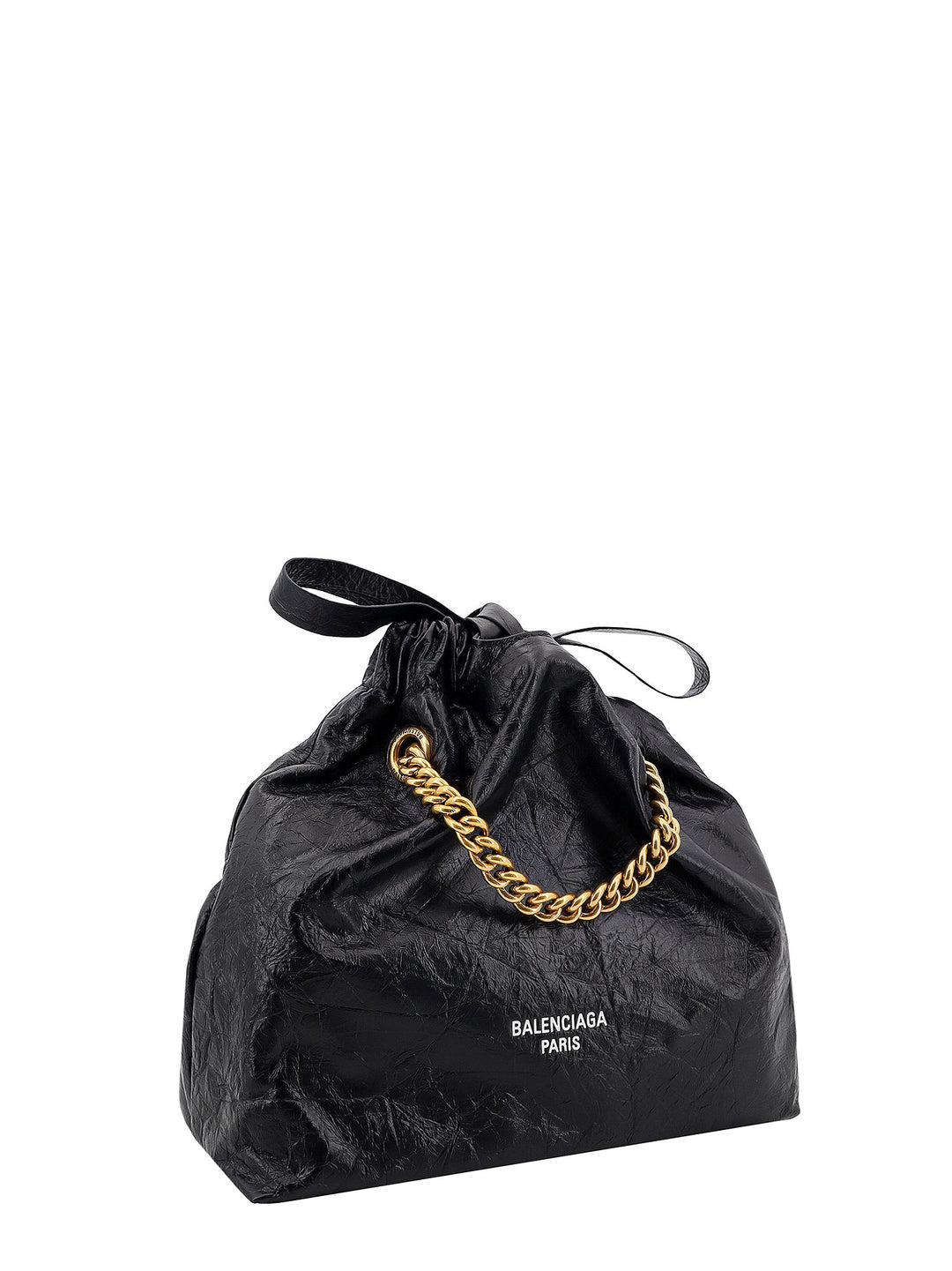 Leather bucket bag with frontal logo