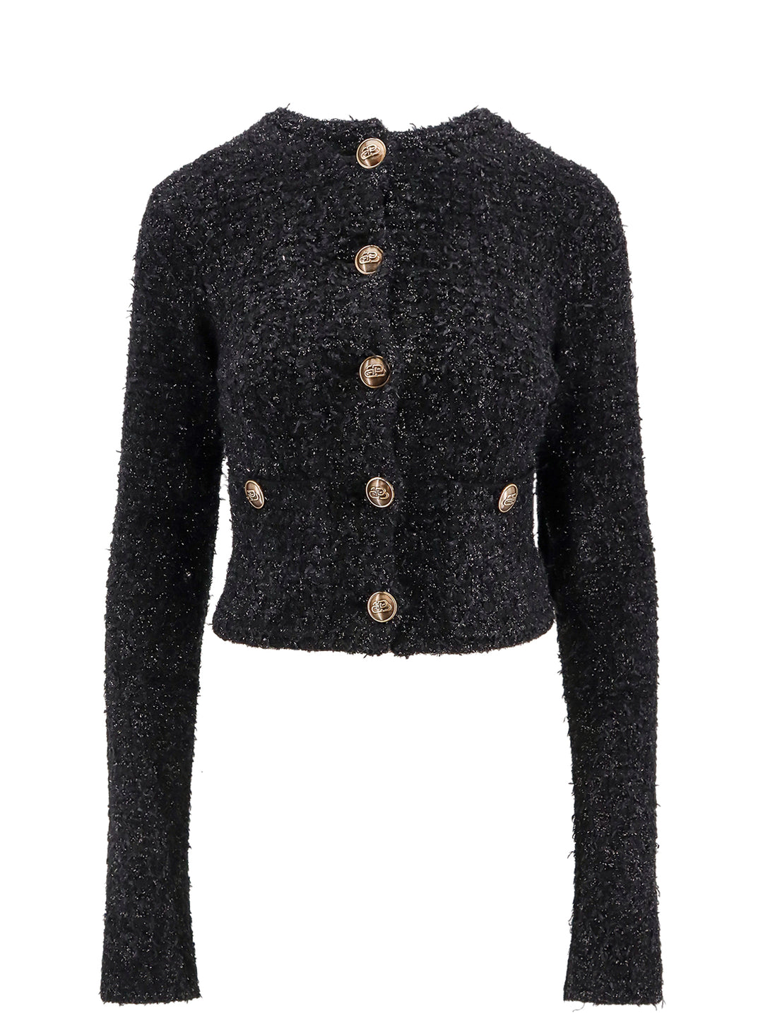 Cotton tweed knitted cropped cardigan