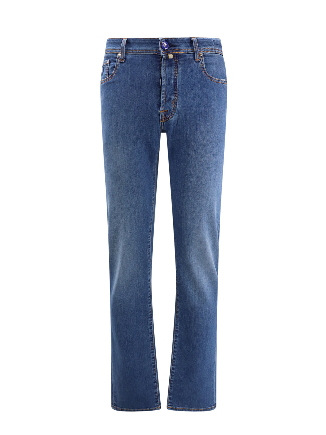 Slim stretch cotton jeans with back pony-skin patch