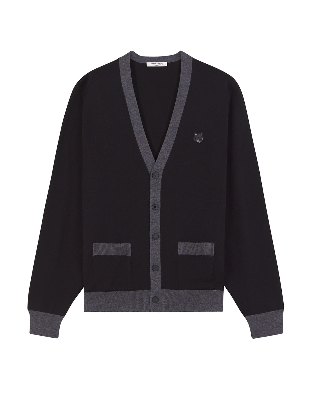 Wool cardigan with iconic embroidered logo on the front