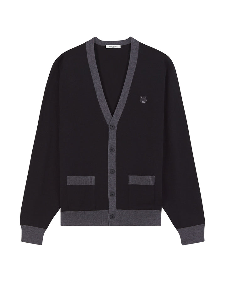 Wool cardigan with iconic embroidered logo on the front