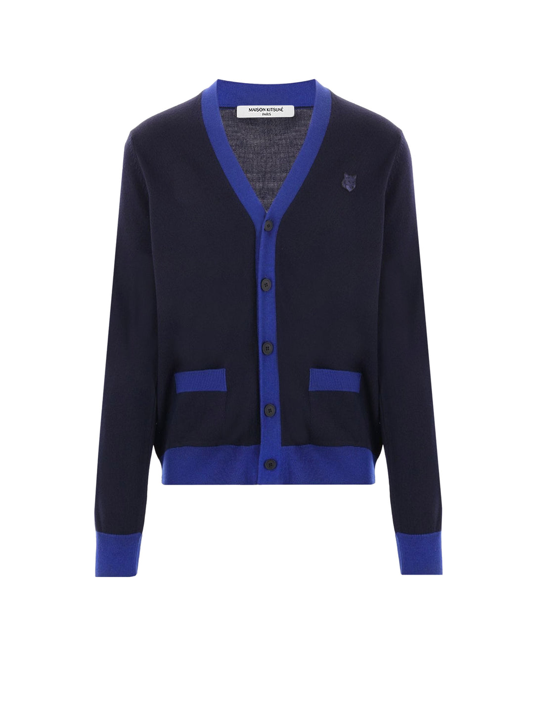 Wool cardigan with iconic embroidered logo on the front