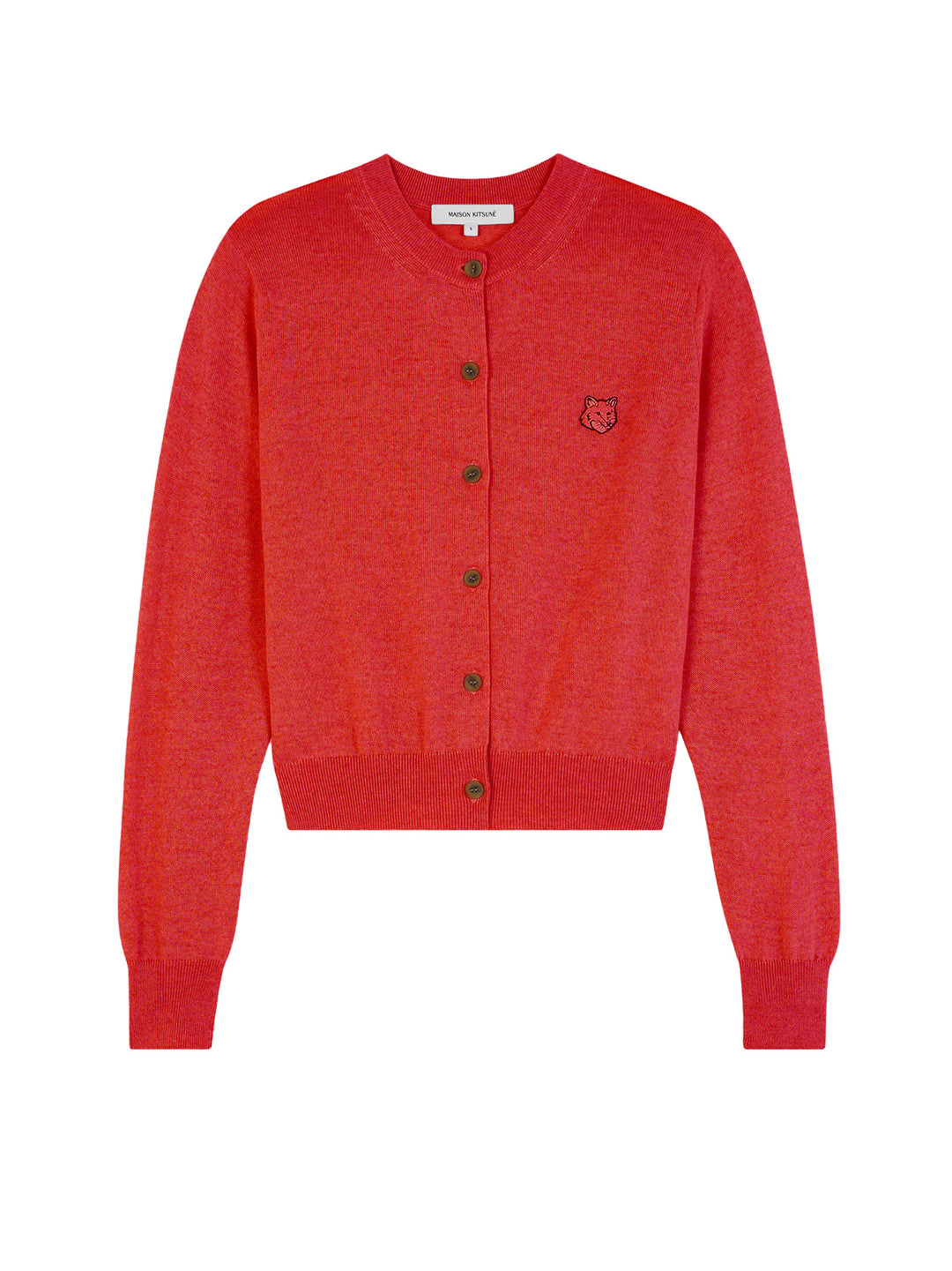 Merino wool cardigan with embroidered logo patch