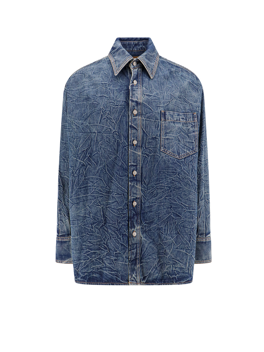 Crinkled denim shirt with Numeric Signature tag