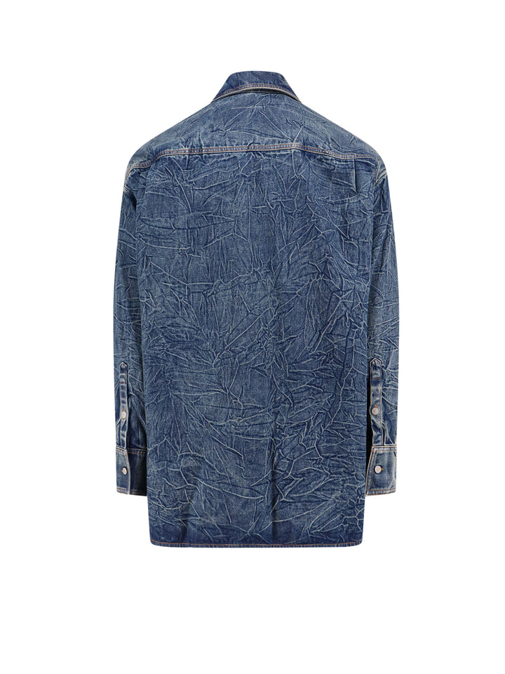 Crinkled denim shirt with Numeric Signature tag