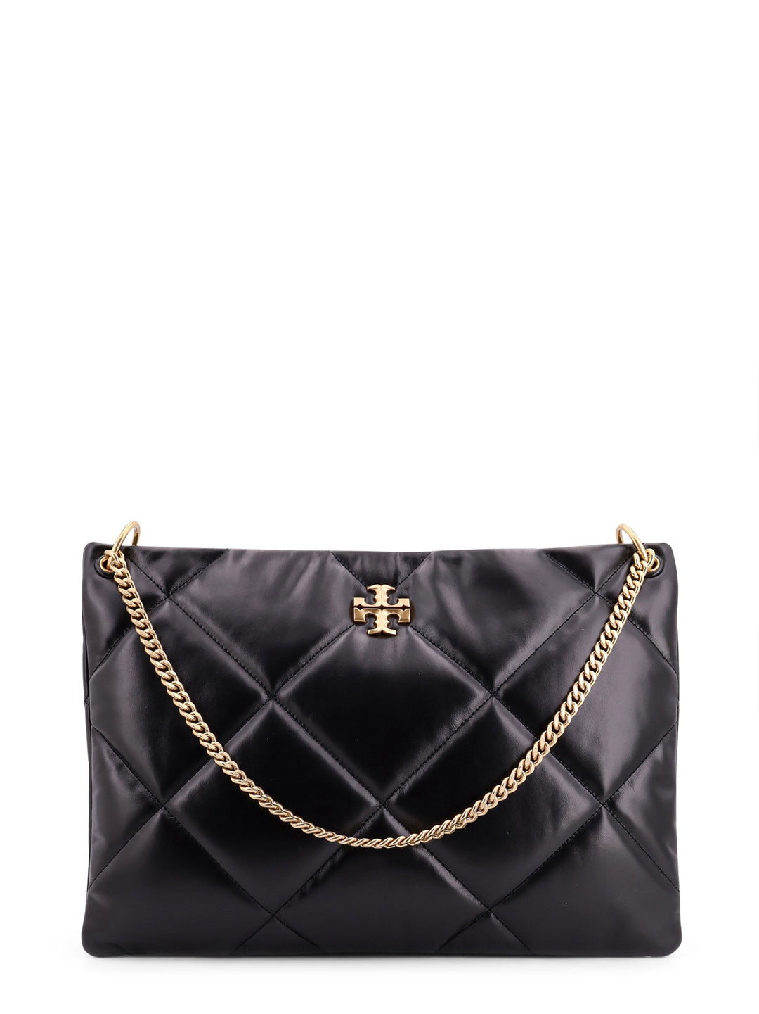 Matelassé leather shoulder bag with frontal metal detail