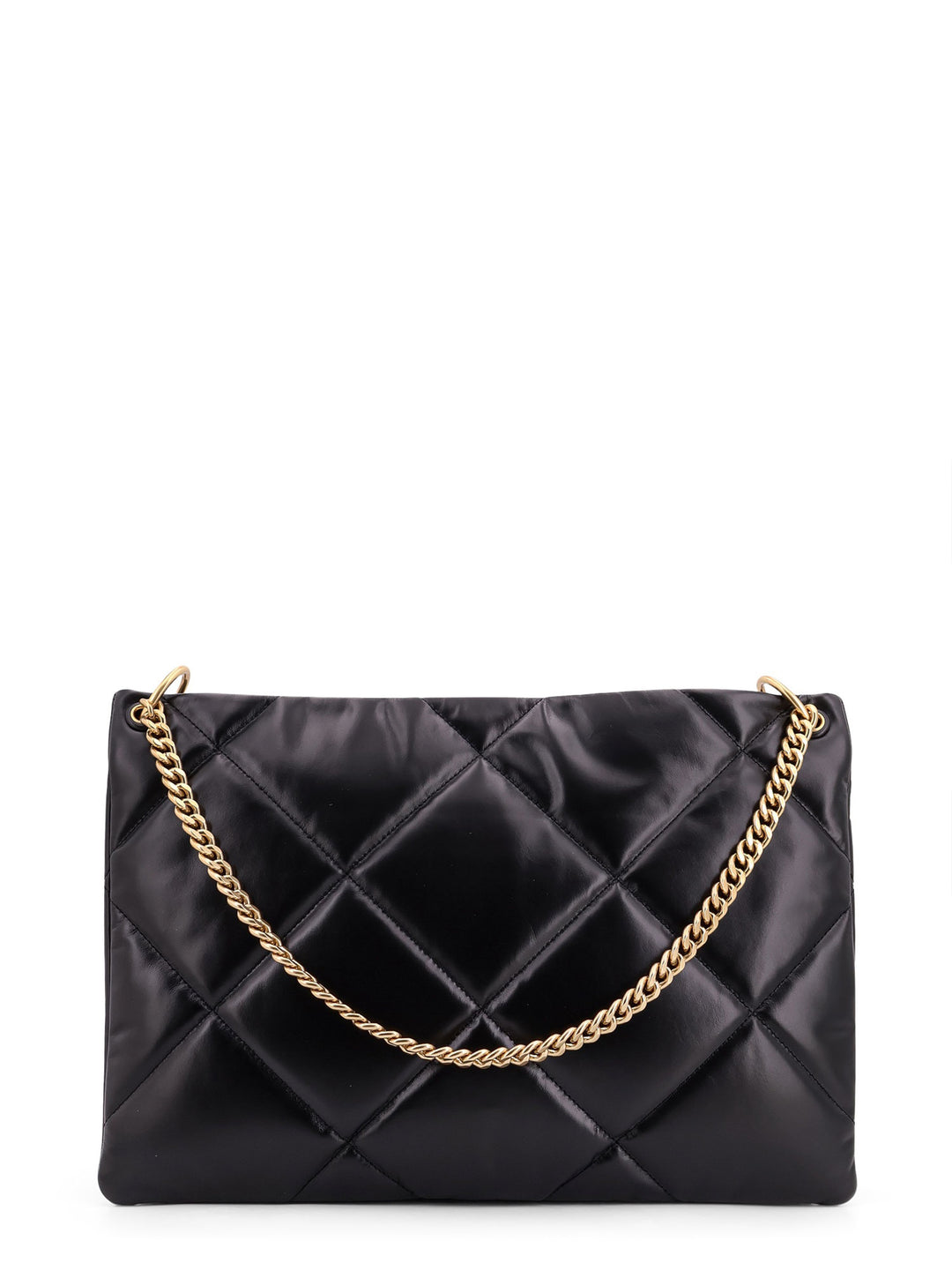 Matelassé leather shoulder bag with frontal metal detail