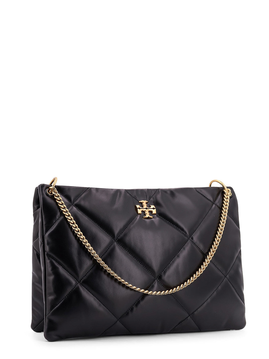 Matelassé leather shoulder bag with frontal metal detail