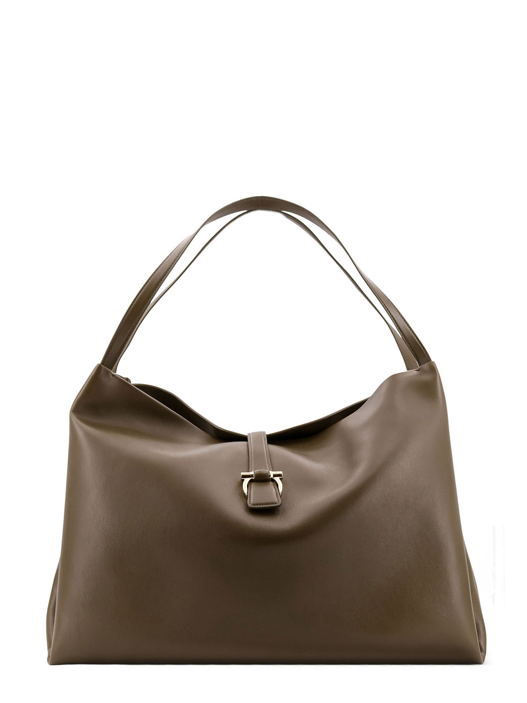 Leather shoulder bag with iconic Gancini detail