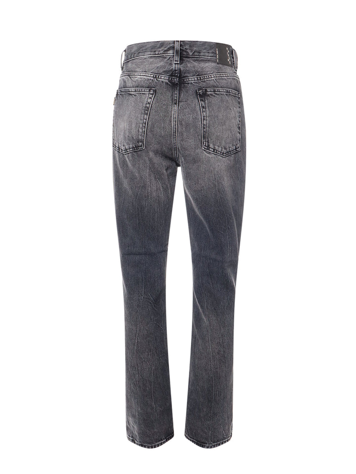 Black denim trouser with flared bottom leg