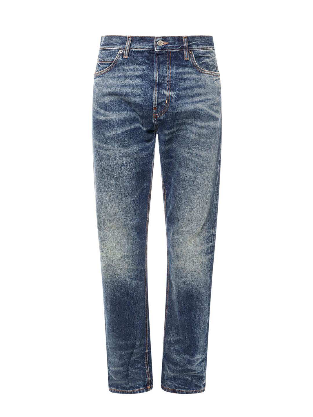 Cotton jeans with destroyed bottom leg