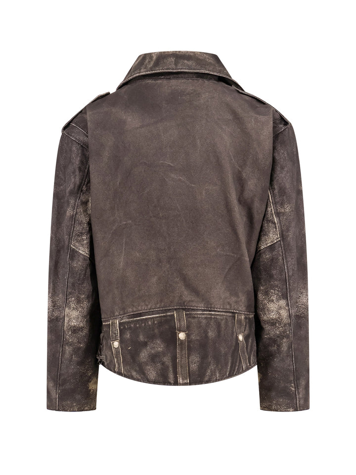 Cotton jacket with leather effect print