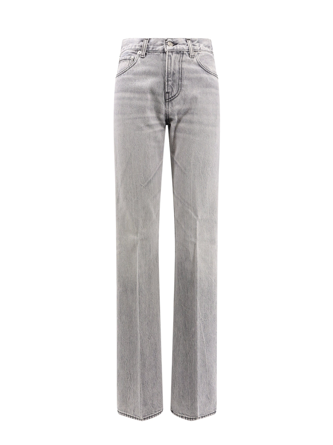 Grey denim trouser with logo tag