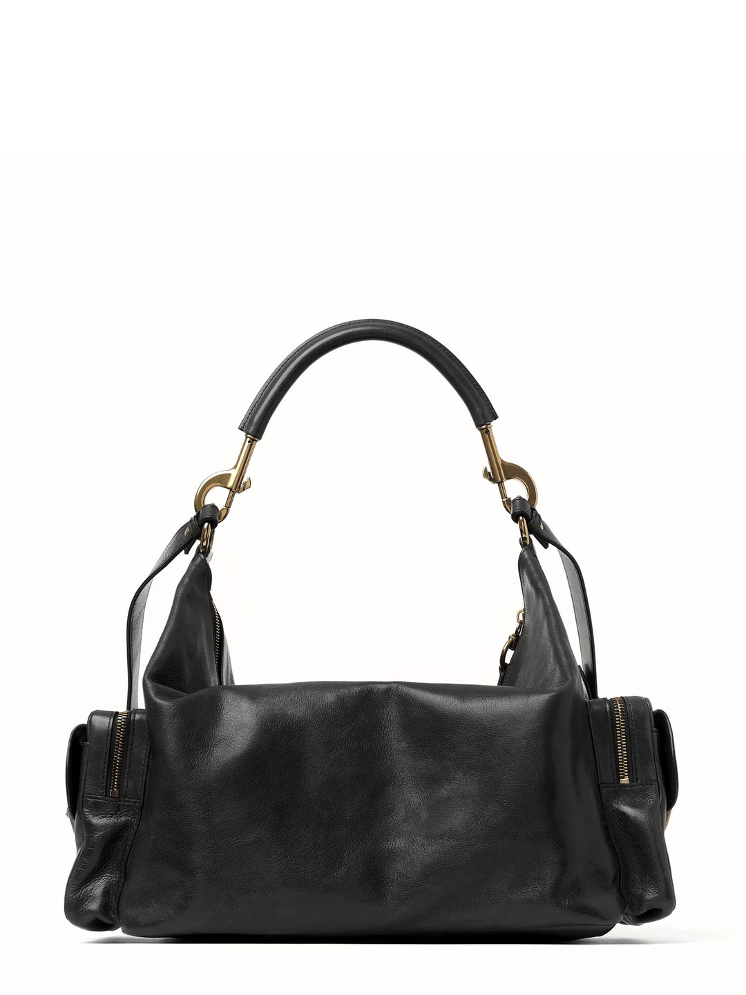 Leather shoulder bag with iconic golden buckle on the front