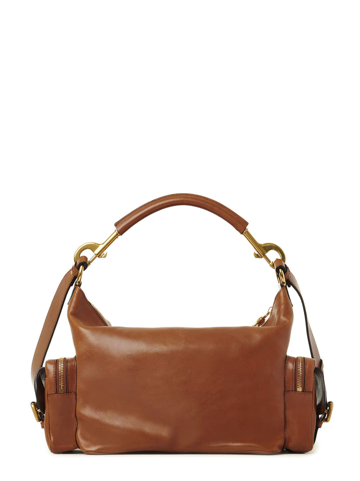 Carry shiny buffalo leather shoulder bag